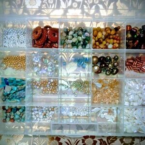 Rock, Shell & Random Bead Collection As Well As Bead Organizer Box